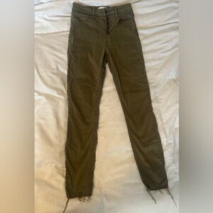 Carly Jean Button Fly Olive Skinny Jeans
